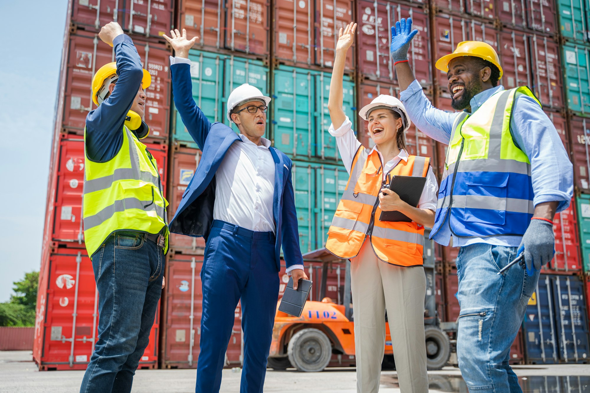 Teamwork and determination to succeed import and export logistics Container.